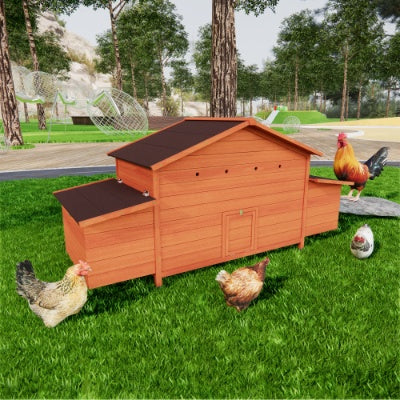 US Local Large Wooden Chicken Coop Outdoor Hen House Poultry Cage For Outdoor With 2 Sides Nesting Boxes,2 Free-range Doors Leakproof Tray