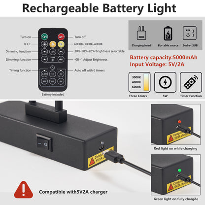 US Local Picture Light Battery Operated With Remote, LED Black Art Lights For Paintings Rechargeable Dimmable And Timer, 16in Wall Sconce For Art Painting Gallery Adjustable Swing Arm For Display