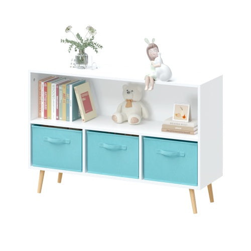 US Local Fiberboard Children's Bookshelf With Foldable Fabric Drawers