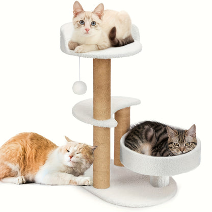 US Local Luxury Cat Tree With Scratching Posts - Easy To Assemble, Wooden Fiber Structure, Suitable For Cats.