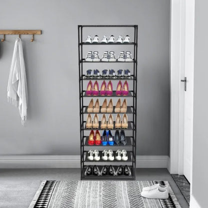 US Local 10 Tier Stackable Shoe Rack Storage Shelves - Stainless Steel Frame Holds 50 Pairs Of Shoes