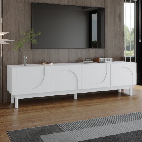 UK Local TV Cabinet With Curved, Wave-Shaped Doors, Shelves, And TV Stand With Stabilizing Legs