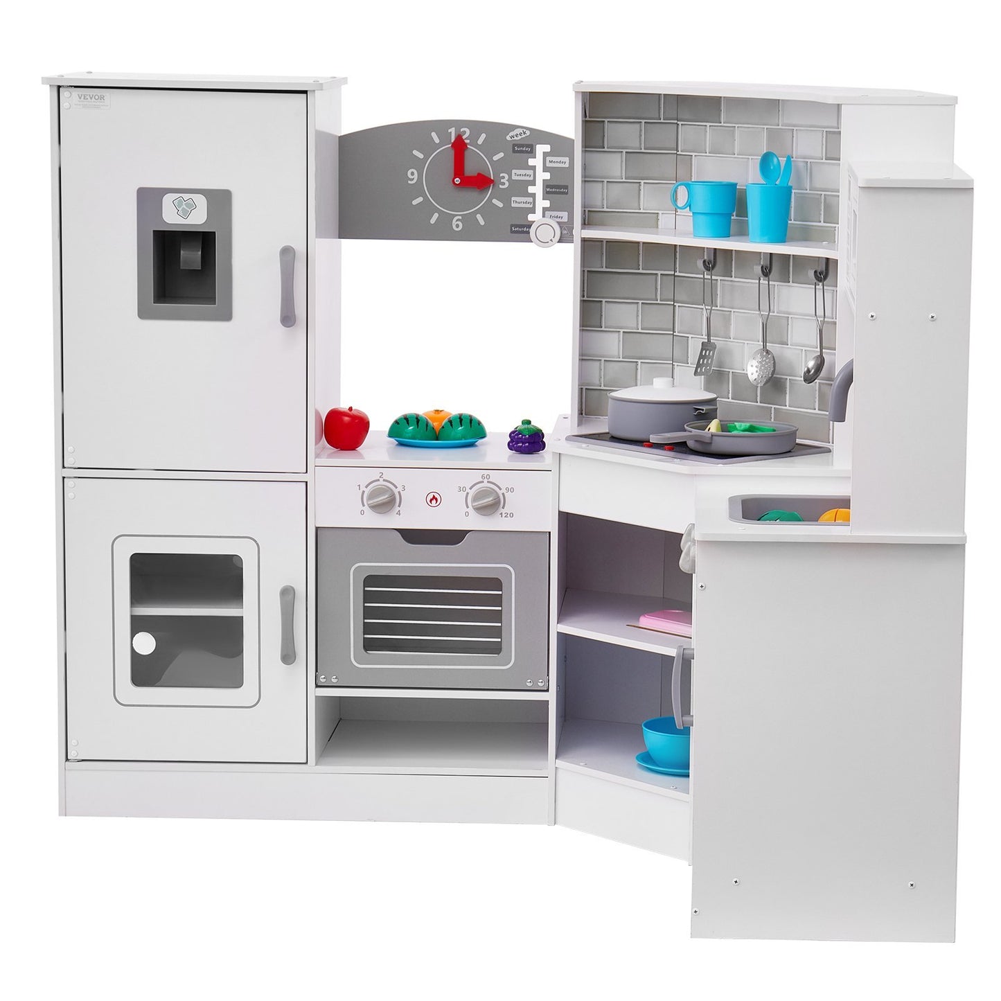 US Local Christmas Gift  VEVOR Kitchen Playset Kids Pretend Cooking Play Toy 24 Piece Accessories White