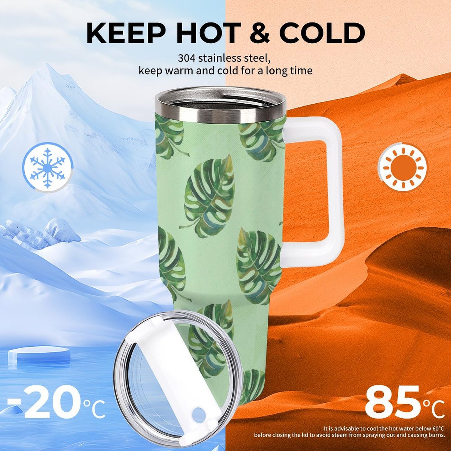 PHDT00095 POD US Local Tumbler 40 oz Large Capacity Car Cup Turtle Back Leaf, Green