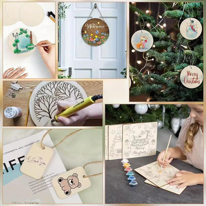 US Local 65-piece Unfinished Wooden Set, Craft Materials, Mixed-shape Wood Chips, Blank Decorative Plaques, Wooden Plaques For Drawing And Writing.