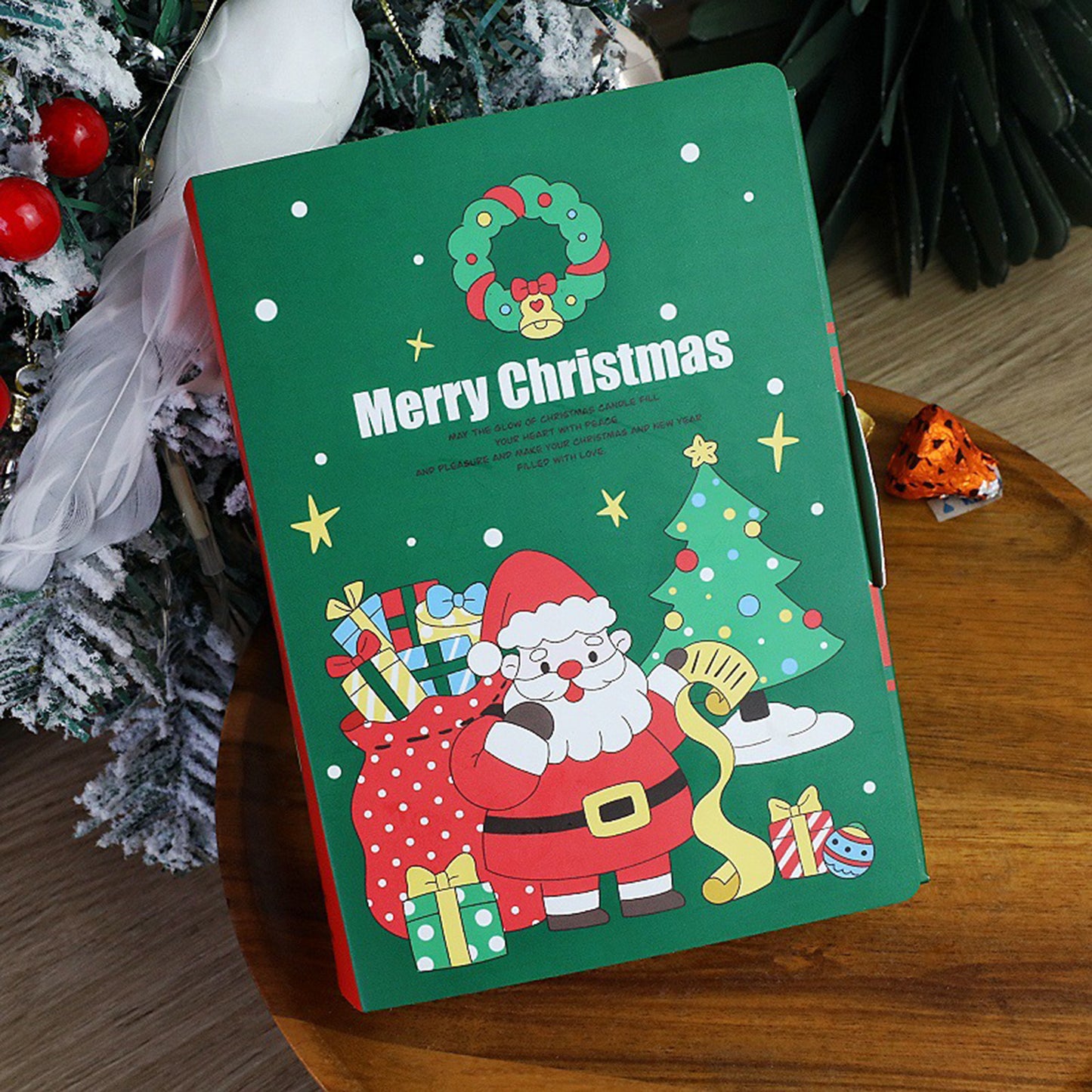 US Local 10 Pcs Christmas Treat Boxes Book Shape Cartoon Candy Box Christmas Tree Santa Bakery Gift Boxes For Christmas Birthday Wedding Party Present Decoration Supplies