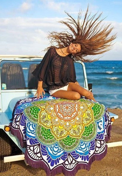 USA Local Polygon Printing Tassel Round Bath Towel Yoga Mat