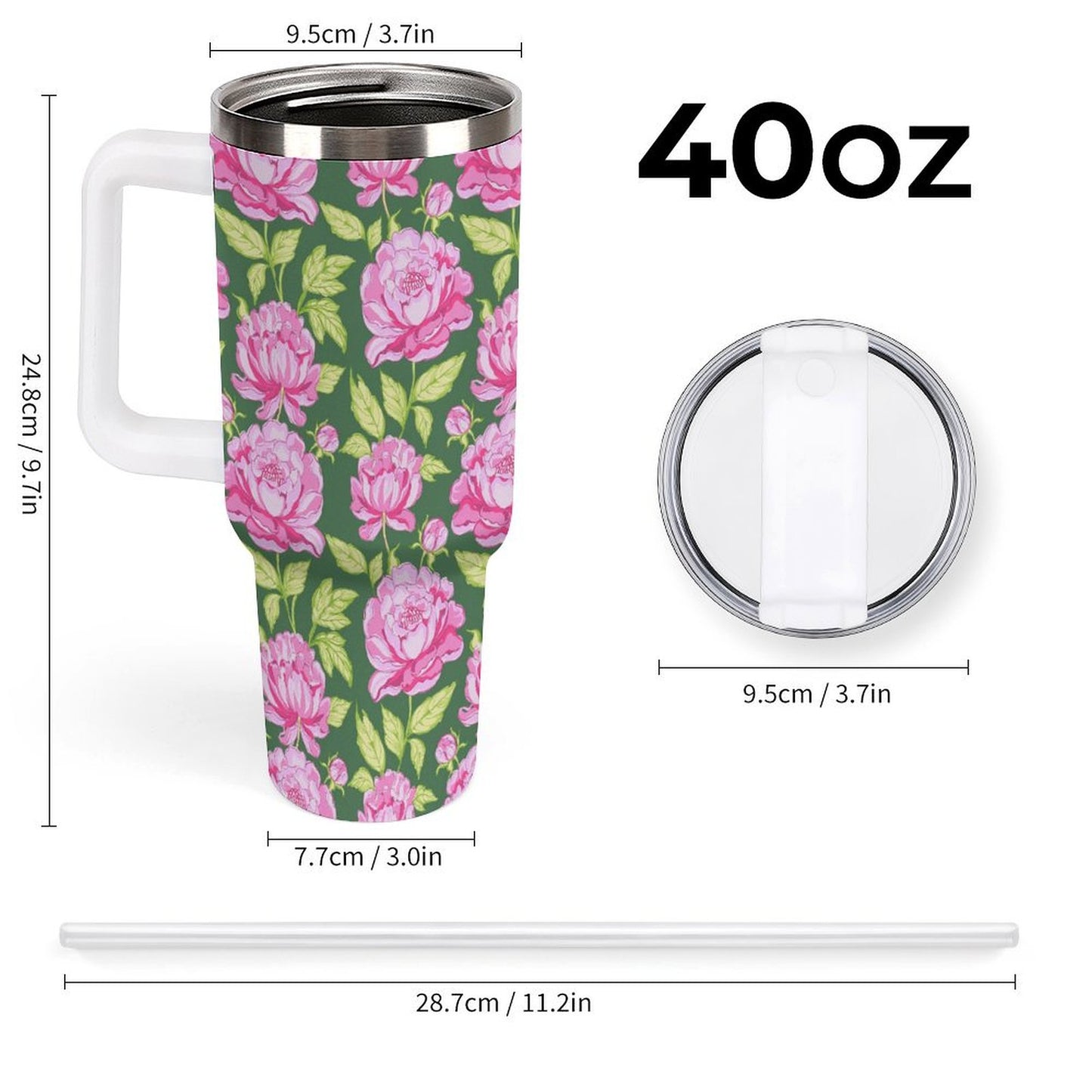 PHDT00430 POD US Local Tumbler 40 oz Large Capacity Car Cup Pink, Peony, Pink Green