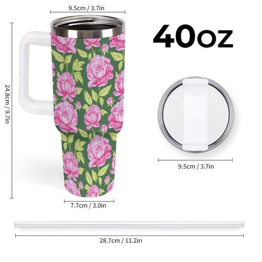 PHDT00430 POD US Local Tumbler 40 oz Large Capacity Car Cup Pink, Peony, Pink Green