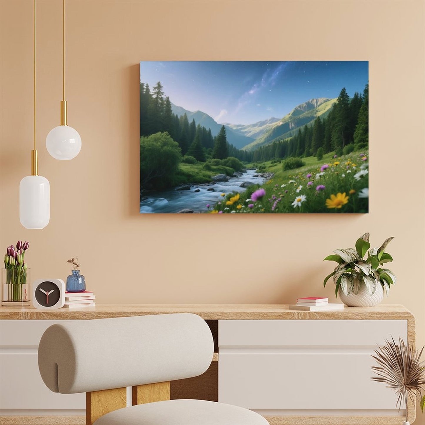 Decorative Interior Frame Painting Mountain-river-starry-summer-3