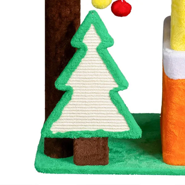US Local 56 in Christmas Themed Plush Cat Tree, Multi-level Cat Tower With Cat Condos, Top Crown Perch, Sisal Ramp Scratching Posts, Large Cat Pet Activity Center For Indoor Cats