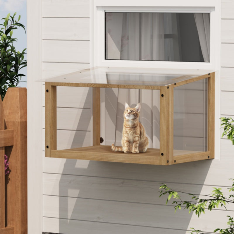US Local Waterproof Window Cat Perch Catio, Wood Cat Window Box, Window Catio For Indoor Cats. Suitable Single Hanging Window With An Inner Diameter Of The Window Frame With A Net Opening Width Of 24-35 In