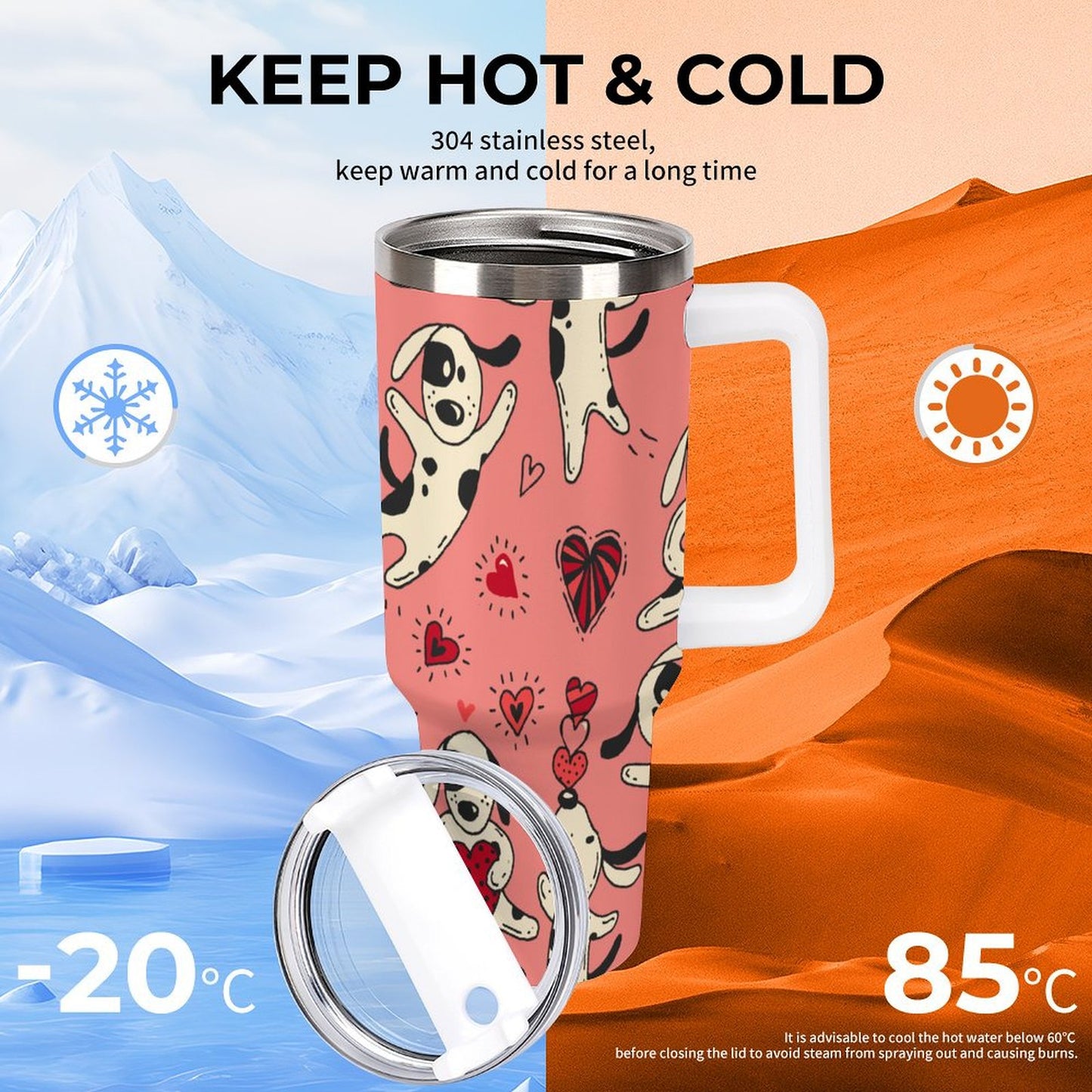 PHDT00359 POD US Local Tumbler 40 oz Large Capacity Car Cup Dog, Heart, Love