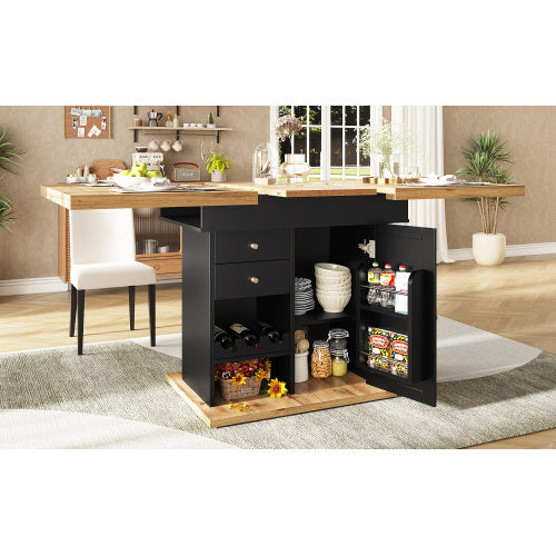 UK Local Telescopic Dining Table 110-140x80 Cm Foldable Kitchen Table For 4-6 People, Extendable Dining Table, Space-saving Kitchen Table, For Kitchen And Living Room, Table With Snack Shelf And Wine Rack