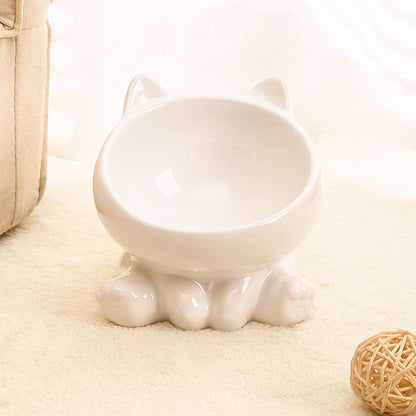 US Local Ceramic Cat Bowl Cat Bowl Cat Food Bowl Neck Guard Oblique Mouth Dog Bowl Pet Bowl