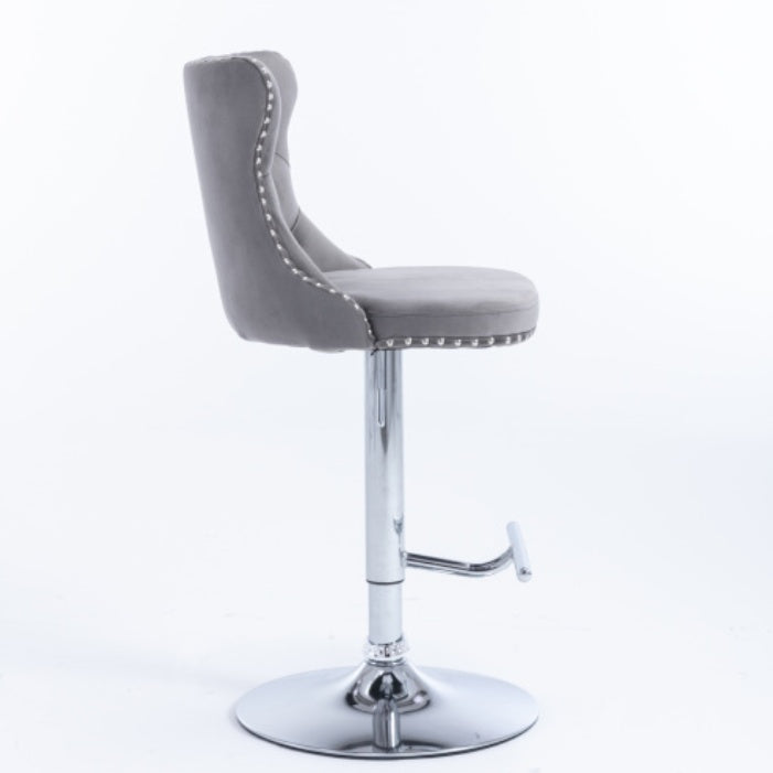 US Local Swivel Velvet Barstools Adjusatble Seat Height From 25-33 Inch Gray Set Of 2