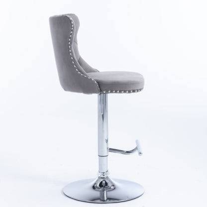 US Local Swivel Velvet Barstools Adjusatble Seat Height From 25-33 Inch Gray Set Of 2