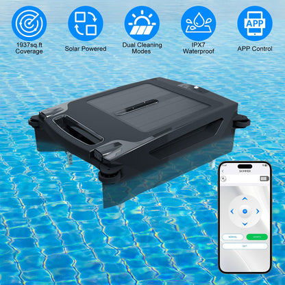 US Local 1 Pc Solar Powered Robotic Pool Skimmer Automatic Swimming Pool Surface Cleaner With 2 Cleaning Modes Dual Charging Methods IPX7 Waterproof 1937sq.ft Coverage APP Control