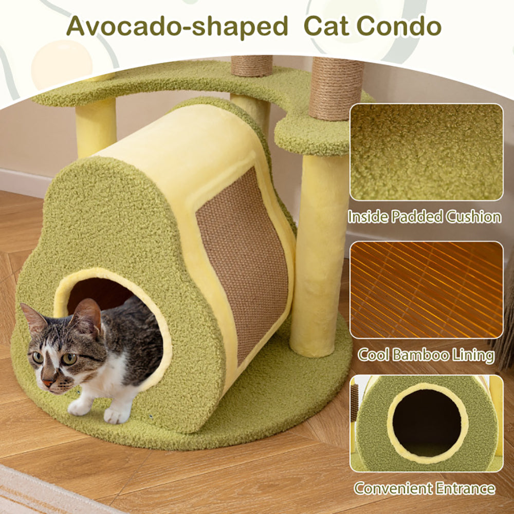 US Local Freestanding Multi-level Avocado Cat Tower With Private Condo