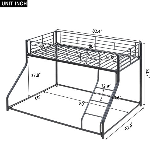 US Local Metal Floor Bunk Bed, Twin XL Over Queen, Black