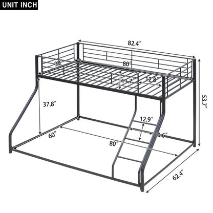 US Local Metal Floor Bunk Bed, Twin XL Over Queen, Black