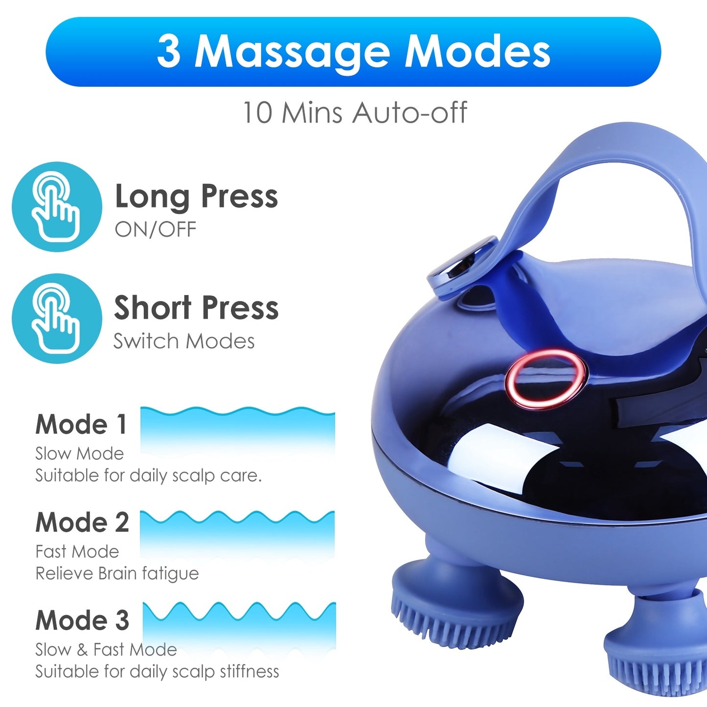 US Local 1Pc Electric Scalp Massager Rechargeable Head Mssager IPX7 Waterproof Dog Cat Massager With Red Light 3 Modes 3 Types Of Massage Claws For Men Women Elders