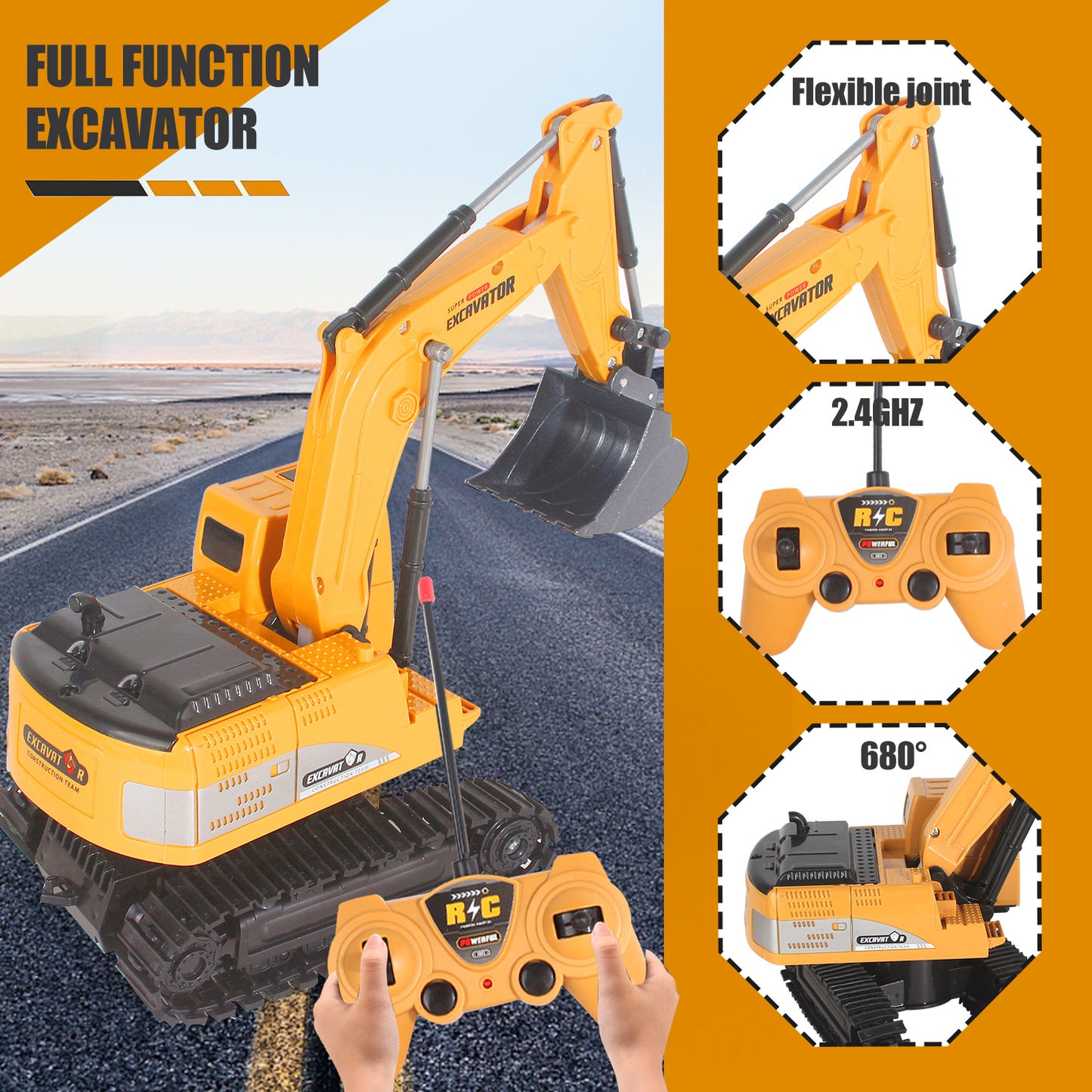 US Local 2025 Remote Control Excavator RC Digger Truck Construction Vehicles Boys Toys,with Metal Shovel & Light.Boy Presents, Birthday Presents,Logistics Is Sent Randomly By UPS,USPS