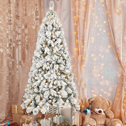 US Local 6 ft Velvet Christmas Tree With 350 Warm White LED Lights - 752 Tips, Snowy PVC And Hard Needle Branches, Hinged Design For Easy Setup