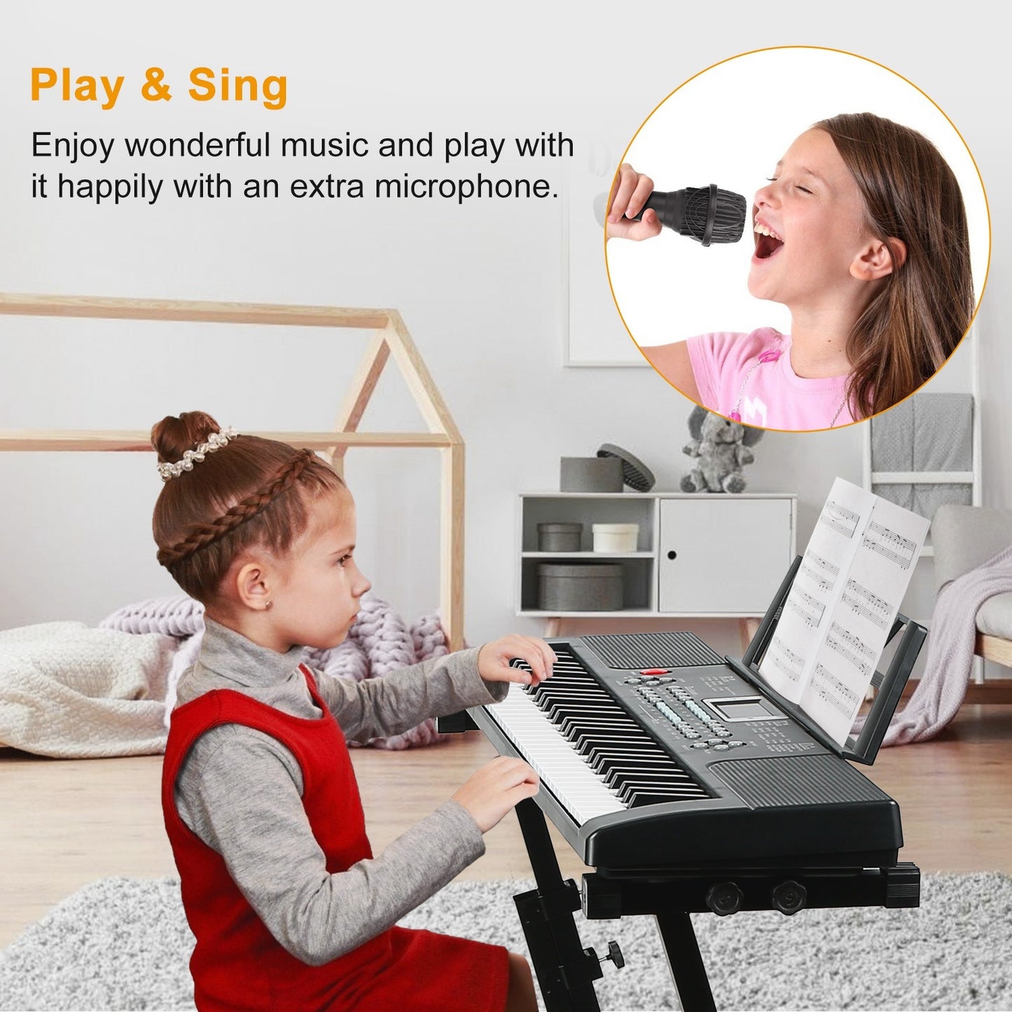 US Local 1P 61 Keys Digital Music Electronic Keyboard Electric Musical Piano Instrument Kids Learning Keyboard With Stand Microphone For Beginners