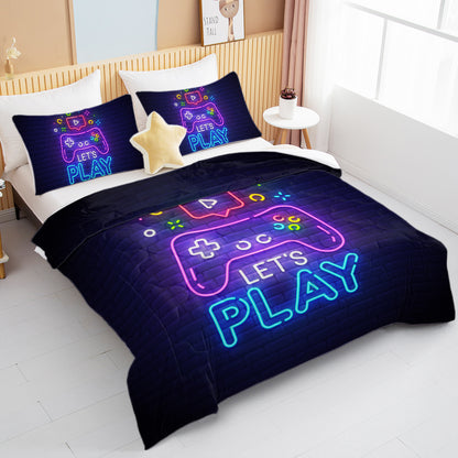 US Local 3 Pieces Neon Game Pattern Comforter Set Ultra Soft Bedding Set