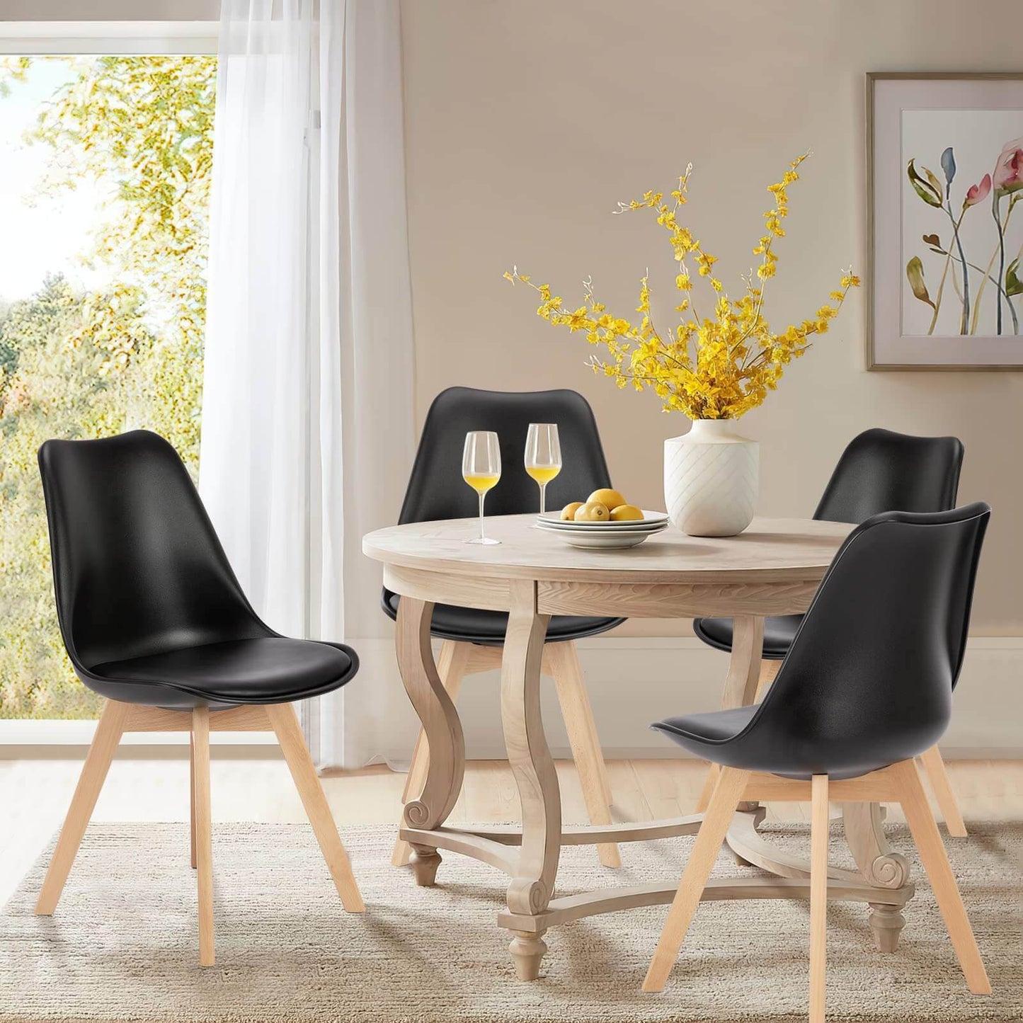 US Local PU Leather Upholstered Dining Chairs With Wood Legs, Set Of 4 For Kitchen, Dining, Living Room