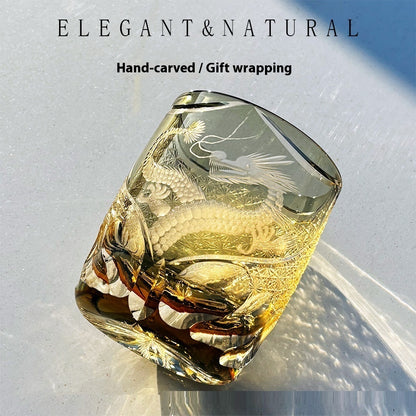 Hand Carved Crystal Glass Whiskey Small Glass Cup