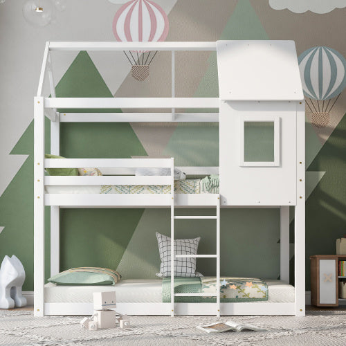 UK Local Bunk Bed, Children Cabin Bed, Single Bed For Kids, Twin Sleeper, Solid Pine Wood,3FT -White