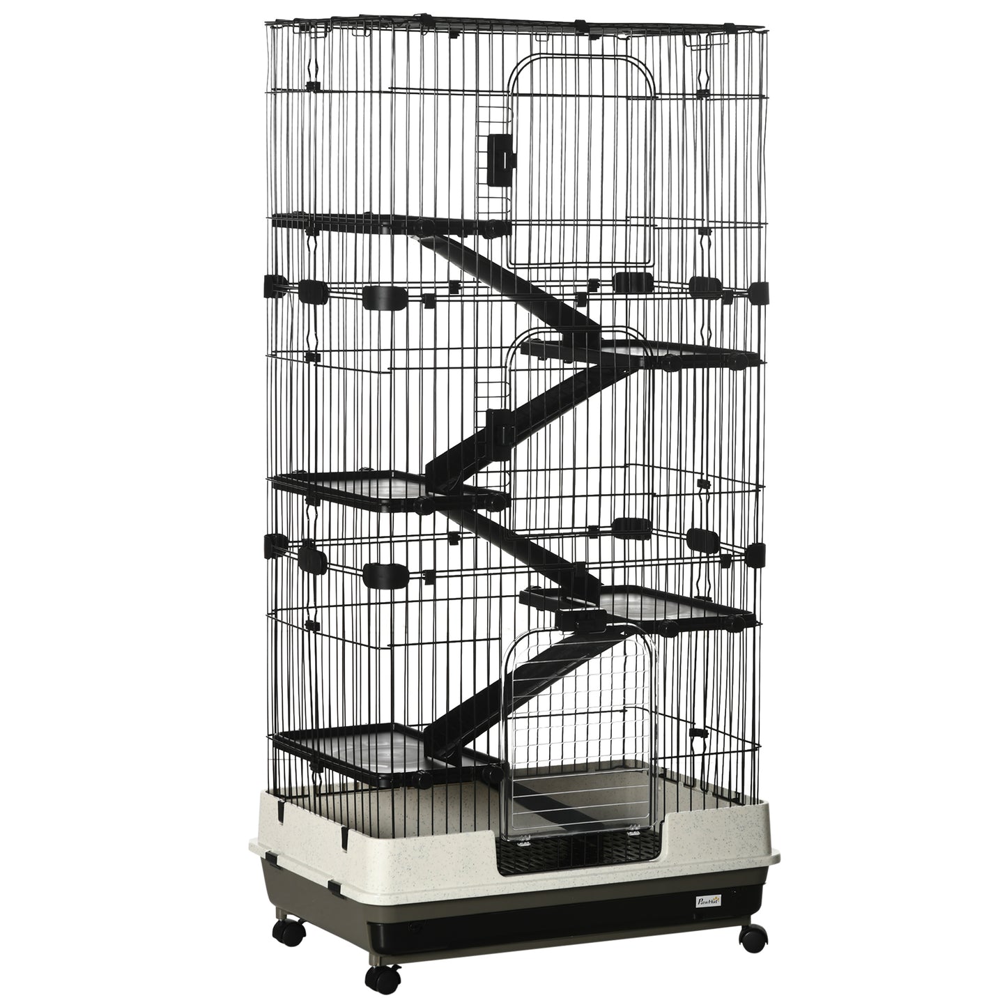 US Local 32L 6-Level Small Animal Cage Rabbit Hutch With Wheels Slide-out Tray Black For Bunny Chinchillas Ferret