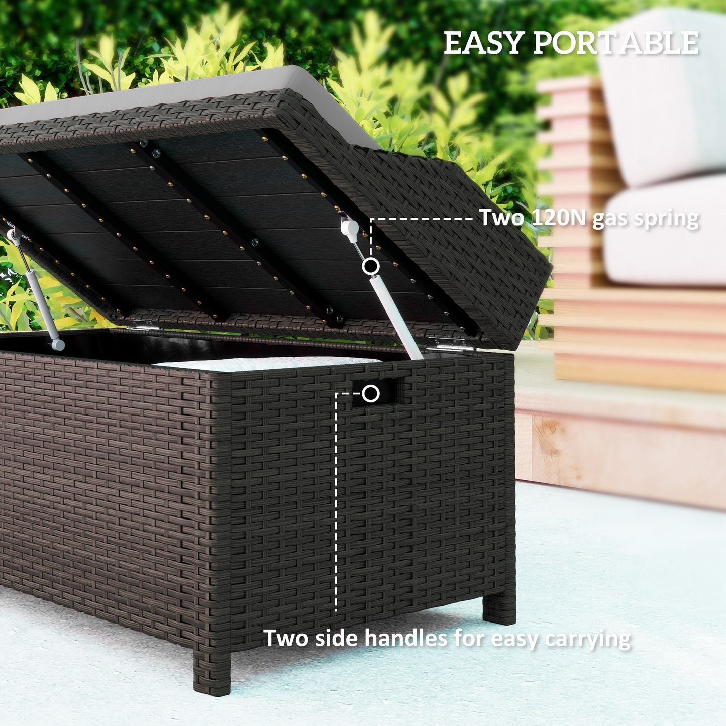US Local Outdoor Wicker Storage Bench With Storage & Cushion, Gray
