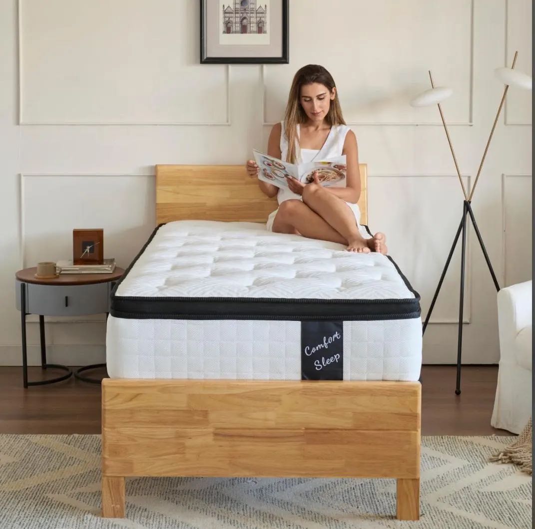 US Local 12 Inch Hybrid Mattress Individual Pocket Spring Memory Foam Knitted Cover CertiPUR-US White