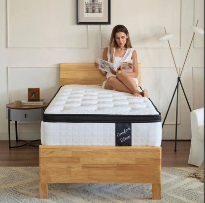 US Local 12 Inch Hybrid Mattress Individual Pocket Spring Memory Foam Knitted Cover CertiPUR-US White