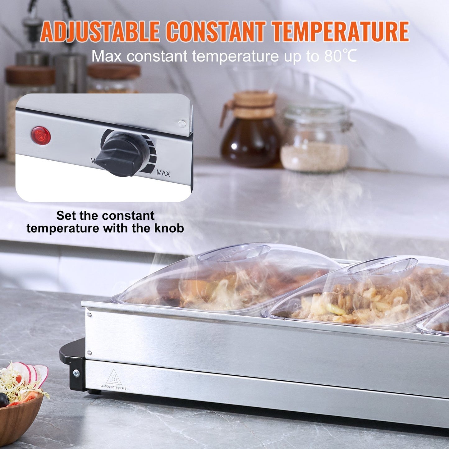 Electric Buffet Server Food Warmer, 25.6 X 15 Portable Stainless Steel Chafing Dish Set With Temp Control & Oven-Safe Pan, Perfect For Catering, Parties, Events, Entertaining, Silver, ETL
