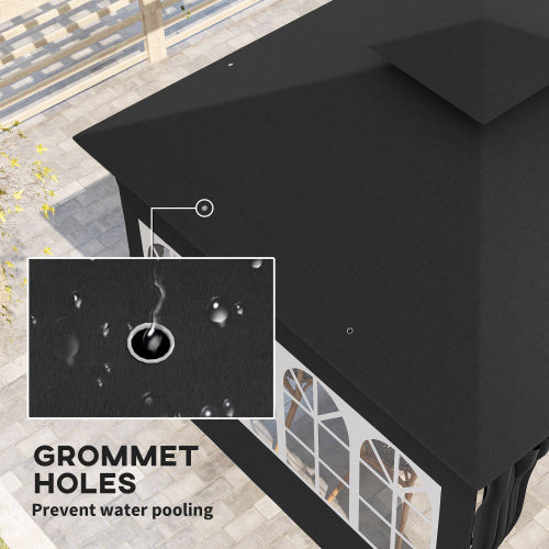 UK Local Outsunny 3 X 3 M Garden Gazebo, Double Roof Metal Gazebo With Removable Sidewalls And Church Windows, Outdoor Canopy Shelter, Black