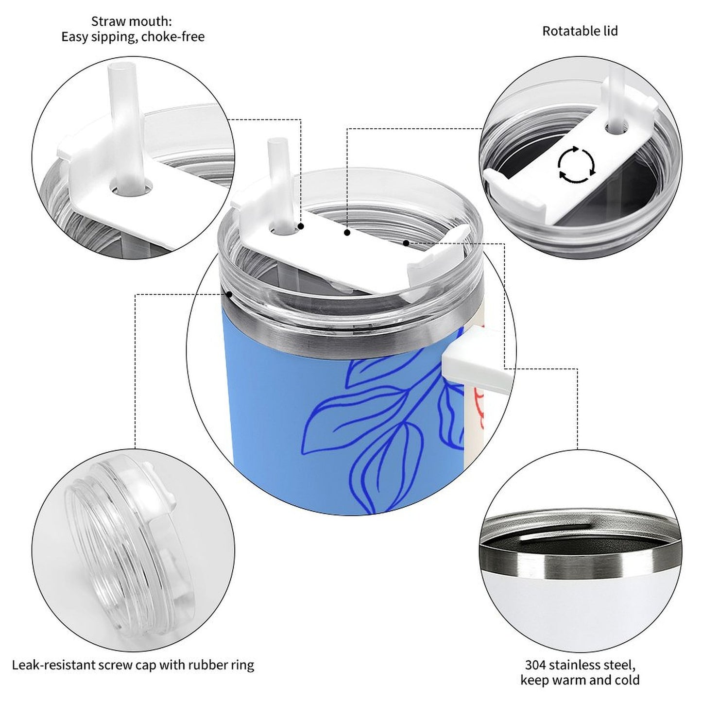 PHDT00038 POD US Local Tumbler 40 oz Large Capacity Car Cup Flowers, Leaves, Geometry, Color Blocks