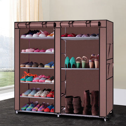US Local Double Row 9-grid Non-woven Shoe Cabinet Boots In Coffee Color