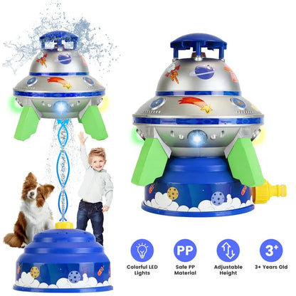 US Local UFO Water Sprinkler Outdoor Summer Rocket Toy With Colorful LED Lights 360¡ã Spinning 1.64FT To 6.56FT Adjustable Height Birthday Summer Gift For Girls Boys Aged 3+ Years Old GPCT5465