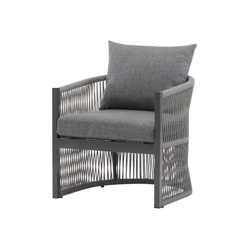 US Local Set Of 2 Modern Gray Curved Aluminum Lounge Chair With Stylish Rope-Weave Design And Cushioned Comfort, Perfect For Outdoor Living
