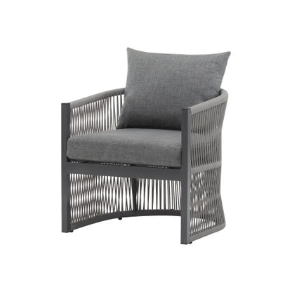 US Local Set Of 2 Modern Gray Curved Aluminum Lounge Chair With Stylish Rope-Weave Design And Cushioned Comfort, Perfect For Outdoor Living