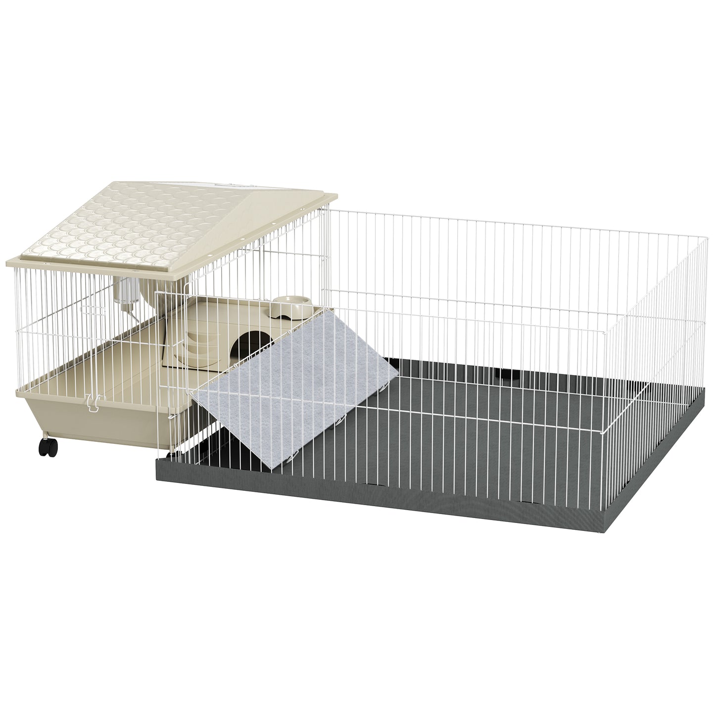 US Local Small Animal Cage With Removable Pet Playpen, Guinea Pig Cage With Waterproof Pad, Hay Feeder, Water Bottle, Food Dish