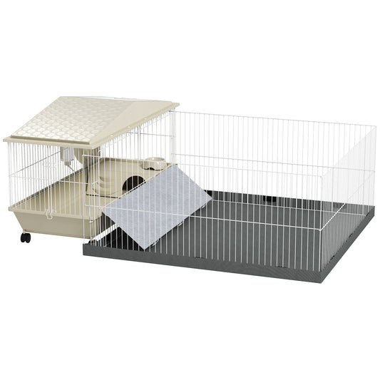 US Local Small Animal Cage With Removable Pet Playpen, Guinea Pig Cage With Waterproof Pad, Hay Feeder, Water Bottle, Food Dish