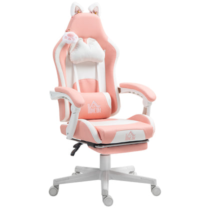 Cute Racing Gamer Chair, Faux Leather Gaming Chair With Footrest, Headrest And Lumbar Support