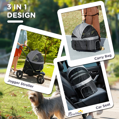 US Local 3 In 1 Pet Jogging Stroller For Small Dogs And Cats With Detachable Carrier, Storage Basket, Gray