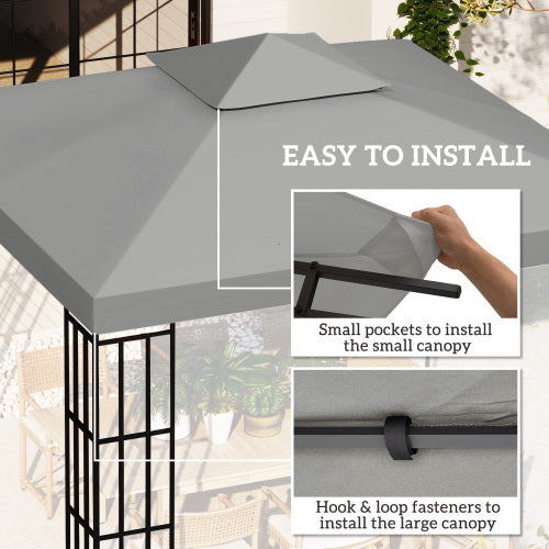 UK Local Outsunny  Gazebo Top Cover Double Tier Canopy Replacement Pavilion Roof Light Grey