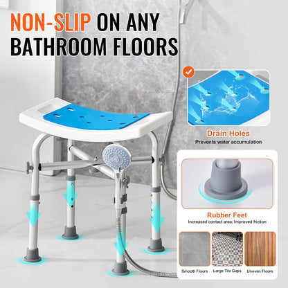 US Local VEVOR Shower Chair For Inside Shower, Adjustable Height Shower Stool With Crossbar Support, Shower Seat For Shower Tub, Non-Slip Bench Bathtub Stool Seat For Elderly Disabled Adults Handicap, 500 Lbs